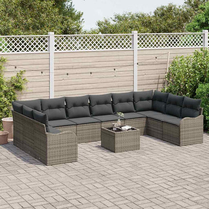 Havesofa Sæt med opbevaring 11 pcs Grå polyrattan