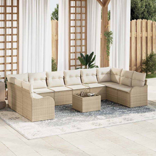 Havesofa Sæt 11 stk. Beige og hvid polyrattan