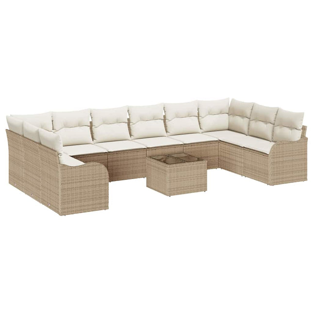 Havesofa Sæt 11 stk. Beige og hvid polyrattan