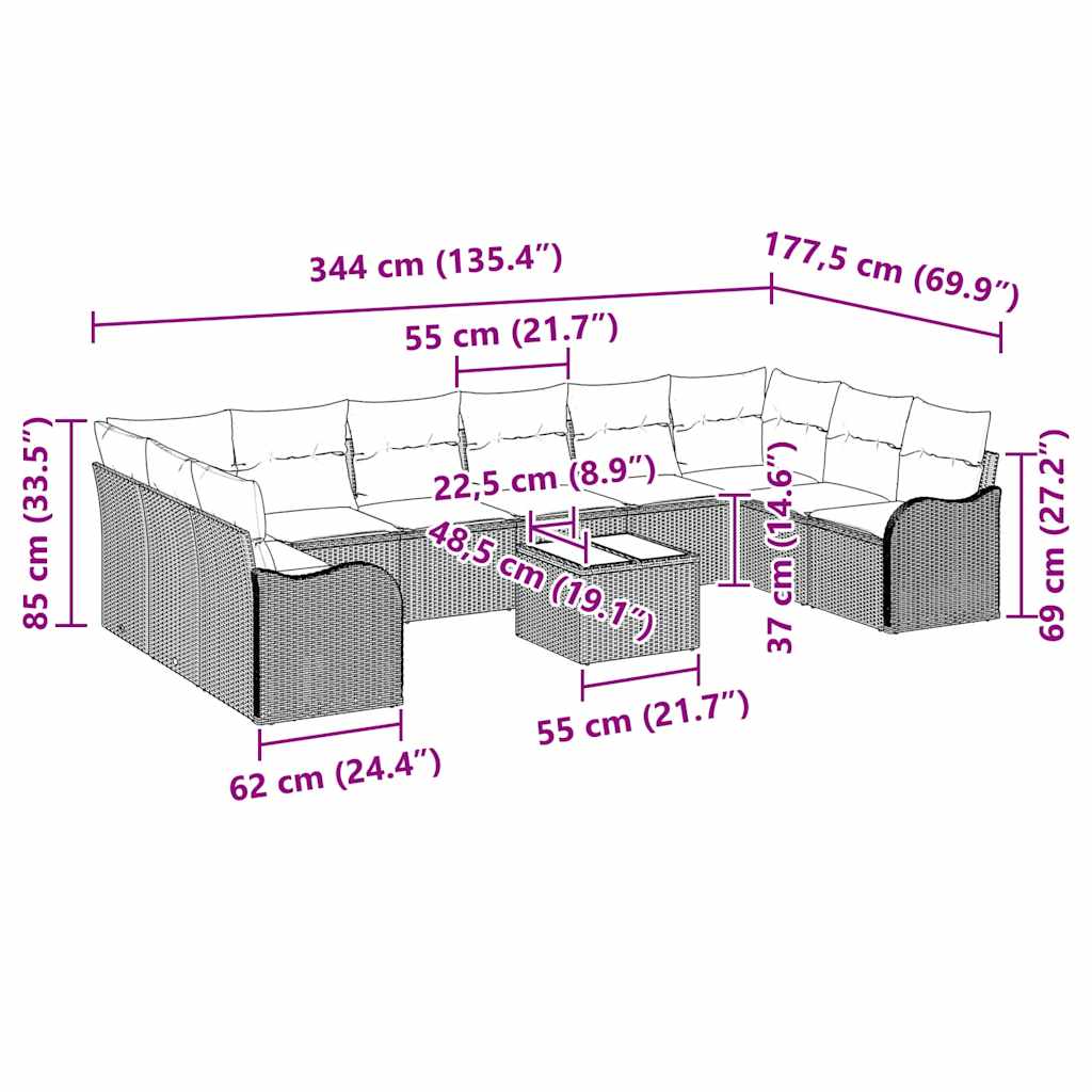 Havesofa Sæt med opbevaring 11 pcs Lysegrå polyrattan