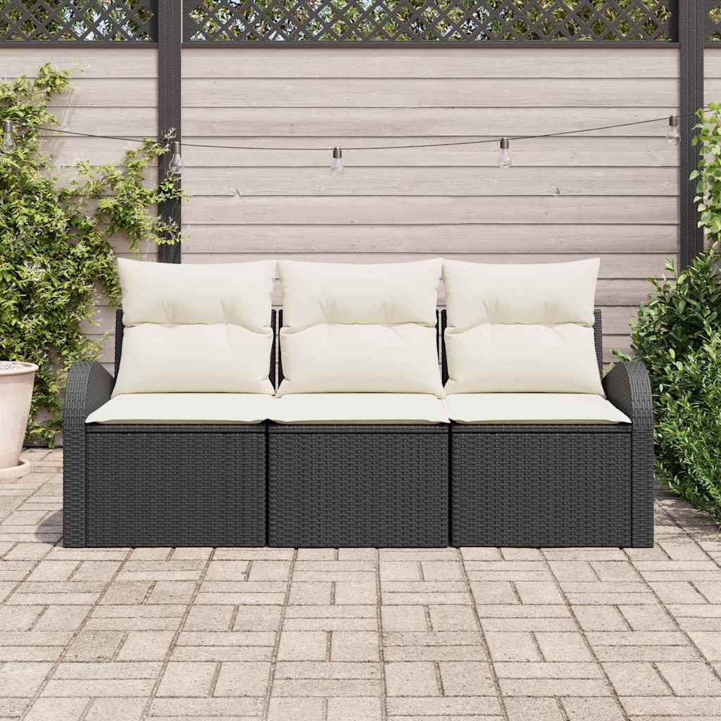 Havesofa Sæt med opbevaring 3 pcs Sort og hvid Poly rattan