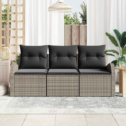 Havesofa Sæt med opbevaring 3 pcs Grå Poly rattan