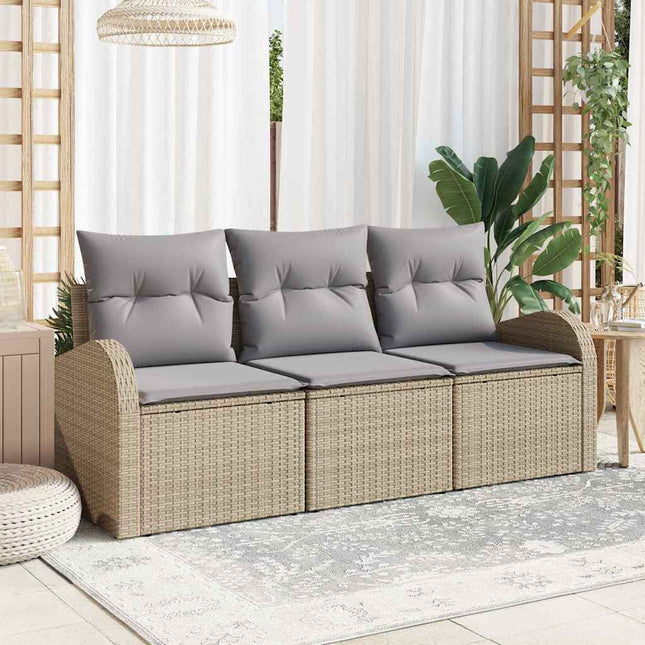 Havesofa Sæt med opbevaring 3 pcs beige og lysegrå Poly rattan