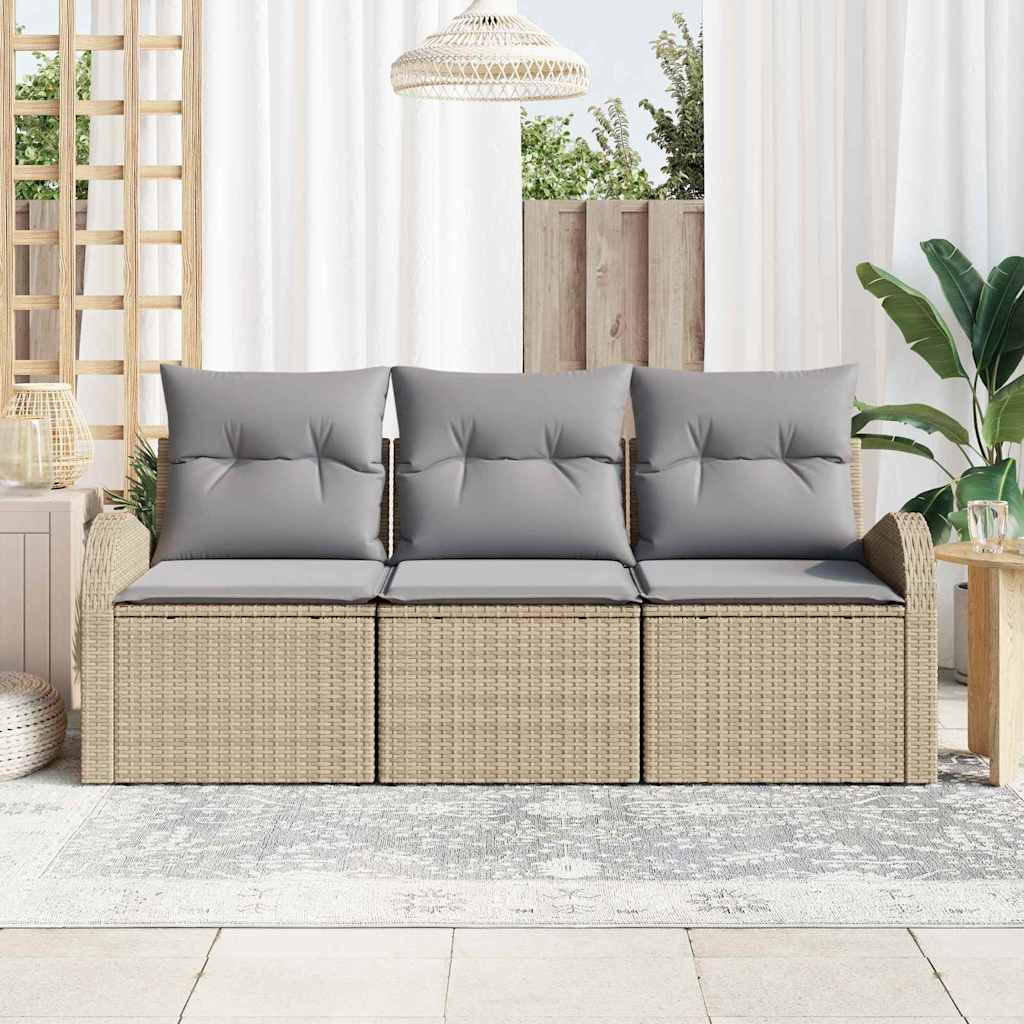 Havesofa Sæt med opbevaring 3 pcs beige og lysegrå Poly rattan