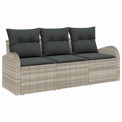 Havesofa Sæt 3 stk. Lysegrå Poly rattan