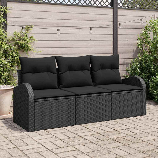 Havesofa Sæt med opbevaring 3 pcs Sort Poly rattan