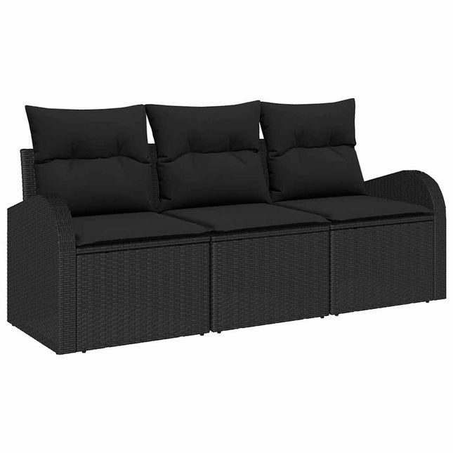 Havesofa Sæt med opbevaring 3 pcs Sort Poly rattan