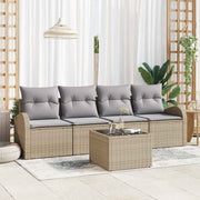 Havesofa Sæt 5 pcs Beige og grå Polyrattan og stål og glas