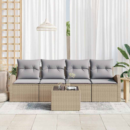 Havesofa Sæt 5 pcs 4-Seater Beige og grå polyrattan