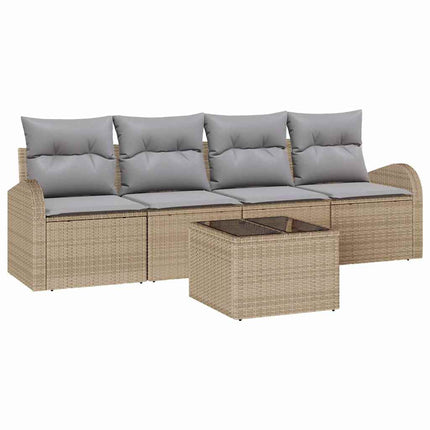 Havesofa Sæt 5 stk. 4-Antal sæder Beige og grå polyrattan