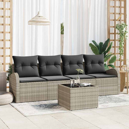 Havesofa Sæt 5 pcs 4-Seater Lysegrå og mørkegrå polyrattan