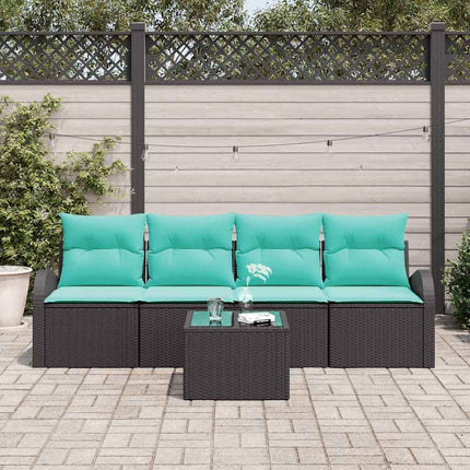 Havesofa Sæt 5 stk. 4-Antal sæder Sort og turkis polyrattan