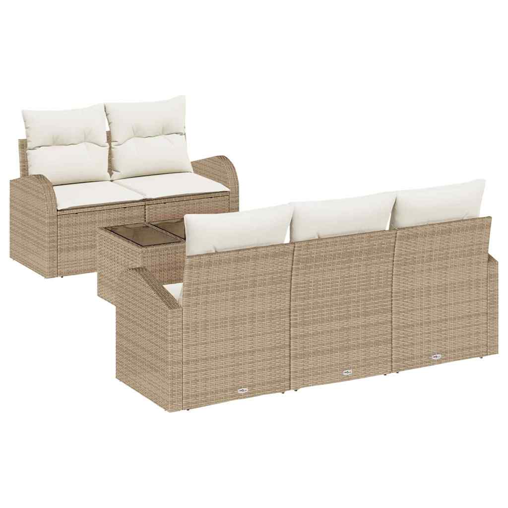 Havesofa Sæt med opbevaring 6 pcs Beige og creme polyrattan