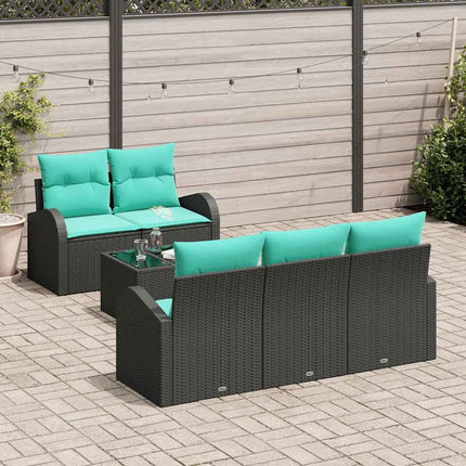 Havesofa Sæt 6 stk. 5-Antal sæder Sort og turkis polyrattan