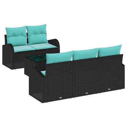 Havesofa Sæt 6 stk. 5-Antal sæder Sort og turkis polyrattan