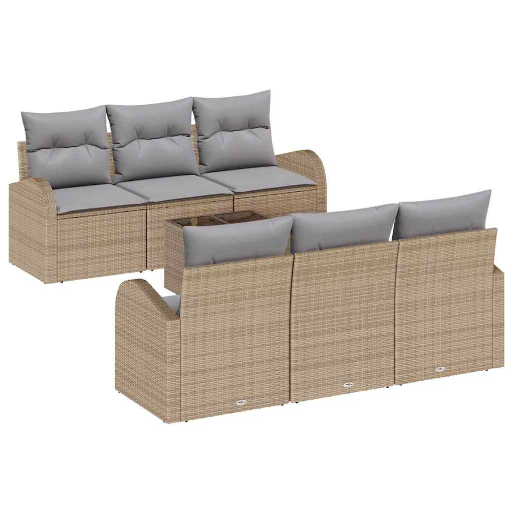 Havesofa Sæt med opbevaring 7 pcs Beige og grå polyrattan