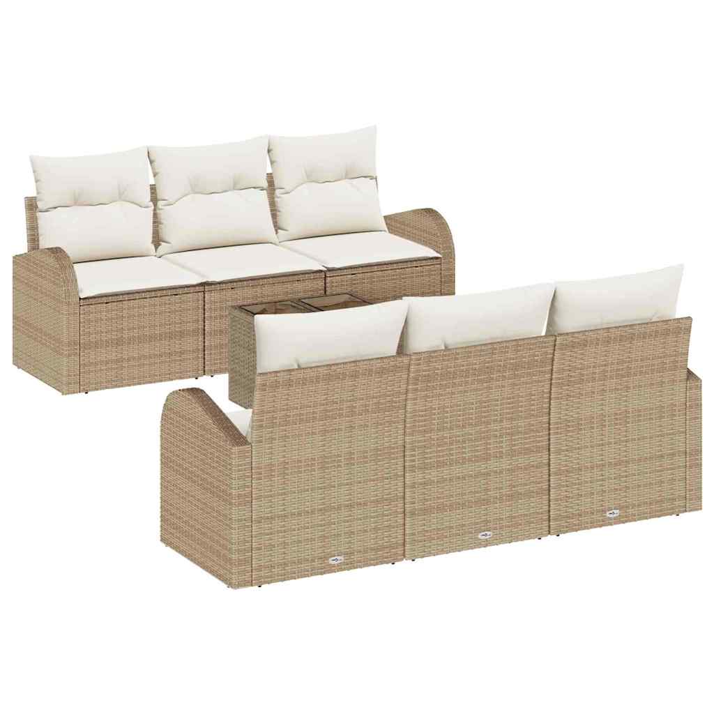 Havesofa Sæt 7 pcs Beige og creme Polyrattan og stål og glas