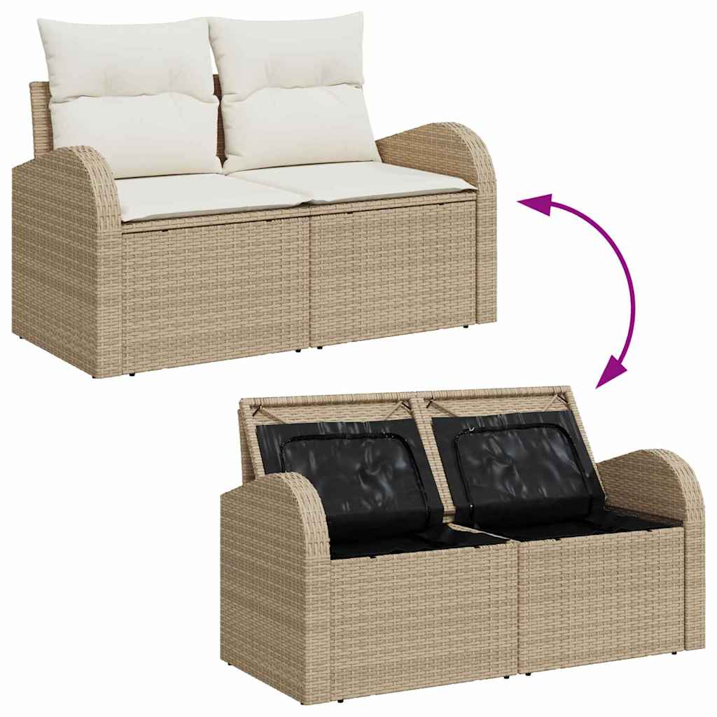 Havesofa Sæt 7 pcs Beige og creme Polyrattan og stål og glas