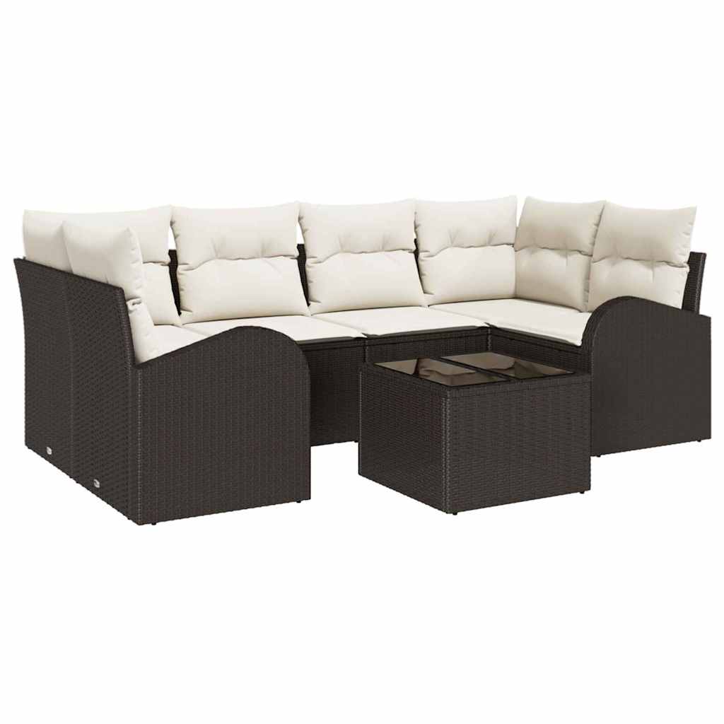 Havesofa Sæt 7 pcs Brun og Creme Polyrattan og stål og glas