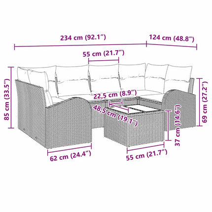 Havesofa Sæt 7 stk. 6-Antal sæder Brun og Creme polyrattan