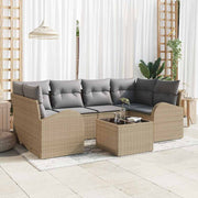 Havesofa Sæt 7 pcs Beige og grå Polyrattan og stål og glas