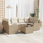 Havesofa Sæt 7 pcs Beige og creme Polyrattan og stål og glas