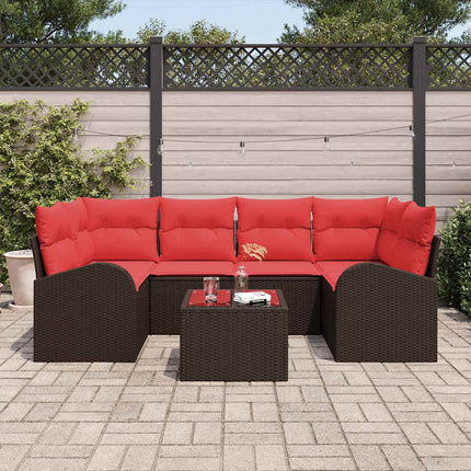Havesofa Sæt med opbevaring 7 pcs Beige og Rød polyrattan
