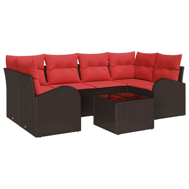 Havesofa Sæt med opbevaring 7 pcs Beige og Rød polyrattan