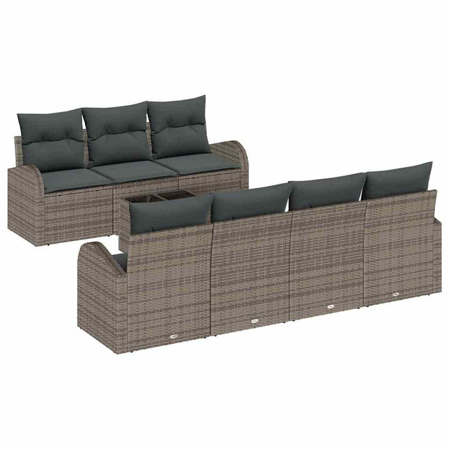 Havesofa Sæt med pude 8 pcs Grå Polyrattan og stål og glas