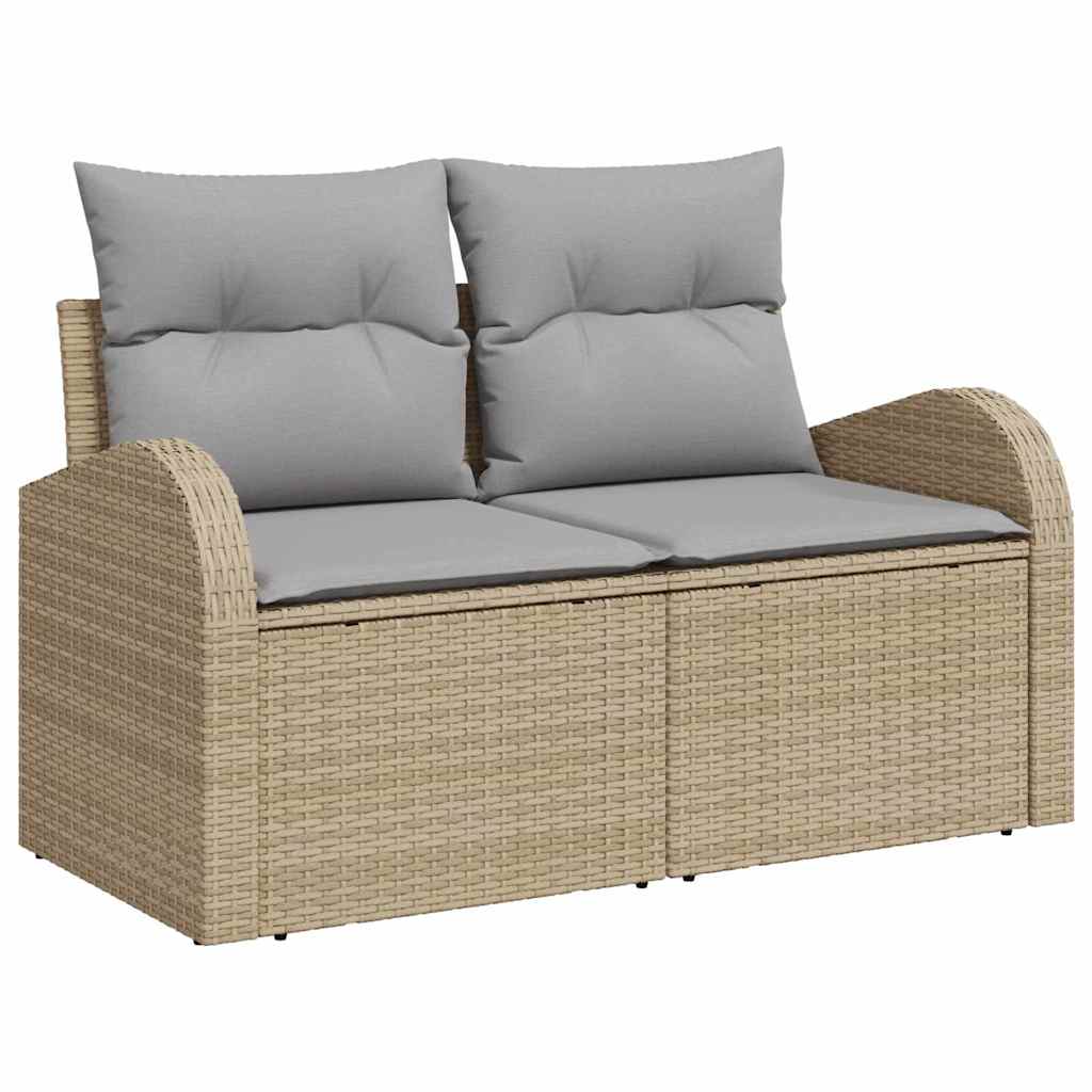 Havesofa Sæt 8 pcs Beige og grå Polyrattan og stål og glas