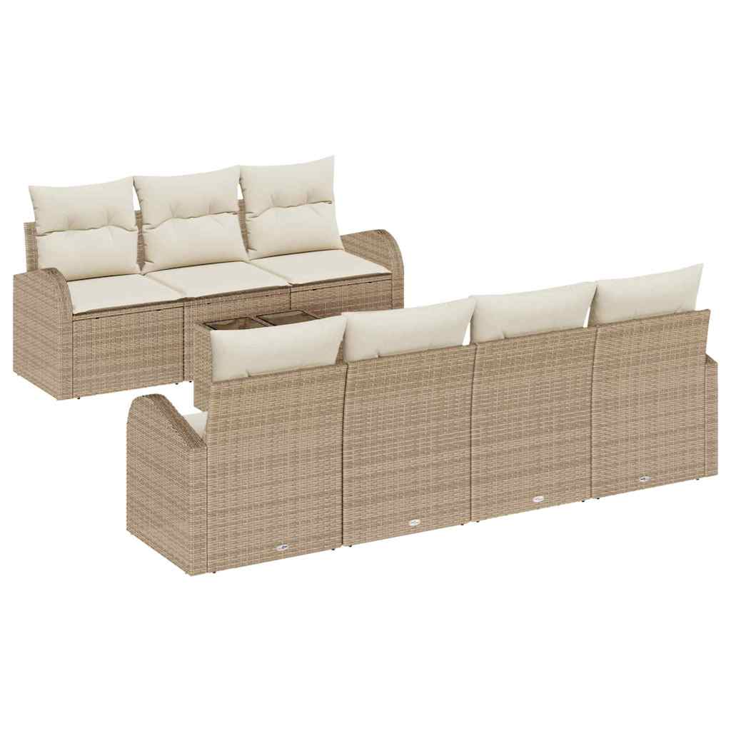 Havesofa Sæt 8 pcs Beige og creme Polyrattan og stål og glas