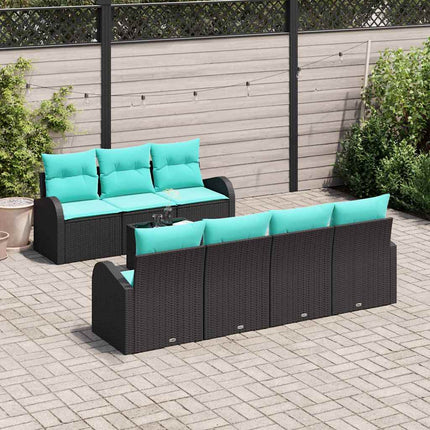 Havesofa Sæt 8 stk. 7-Antal sæder Sort og turkis polyrattan