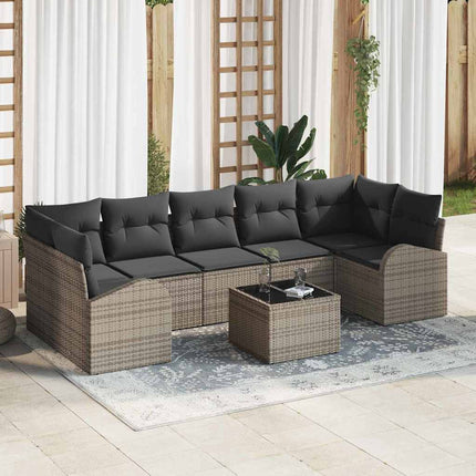 Havesofa Sæt med pude 8 pcs Grå 289 x 124 x 69 cm polyrattan