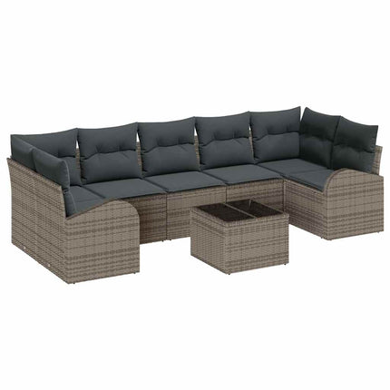 Havesofa Sæt med pude 8 pcs Grå 289 x 124 x 69 cm polyrattan