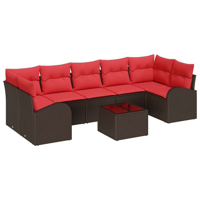 Havesofa Sæt med opbevaring 8 pcs Beige og Rød polyrattan