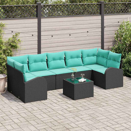 Havesofa Sæt 8 stk. 7-Antal sæder Sort og turkis polyrattan