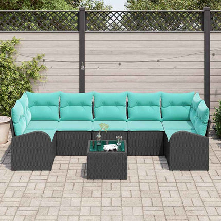 Havesofa Sæt 8 stk. 7-Antal sæder Sort og turkis polyrattan