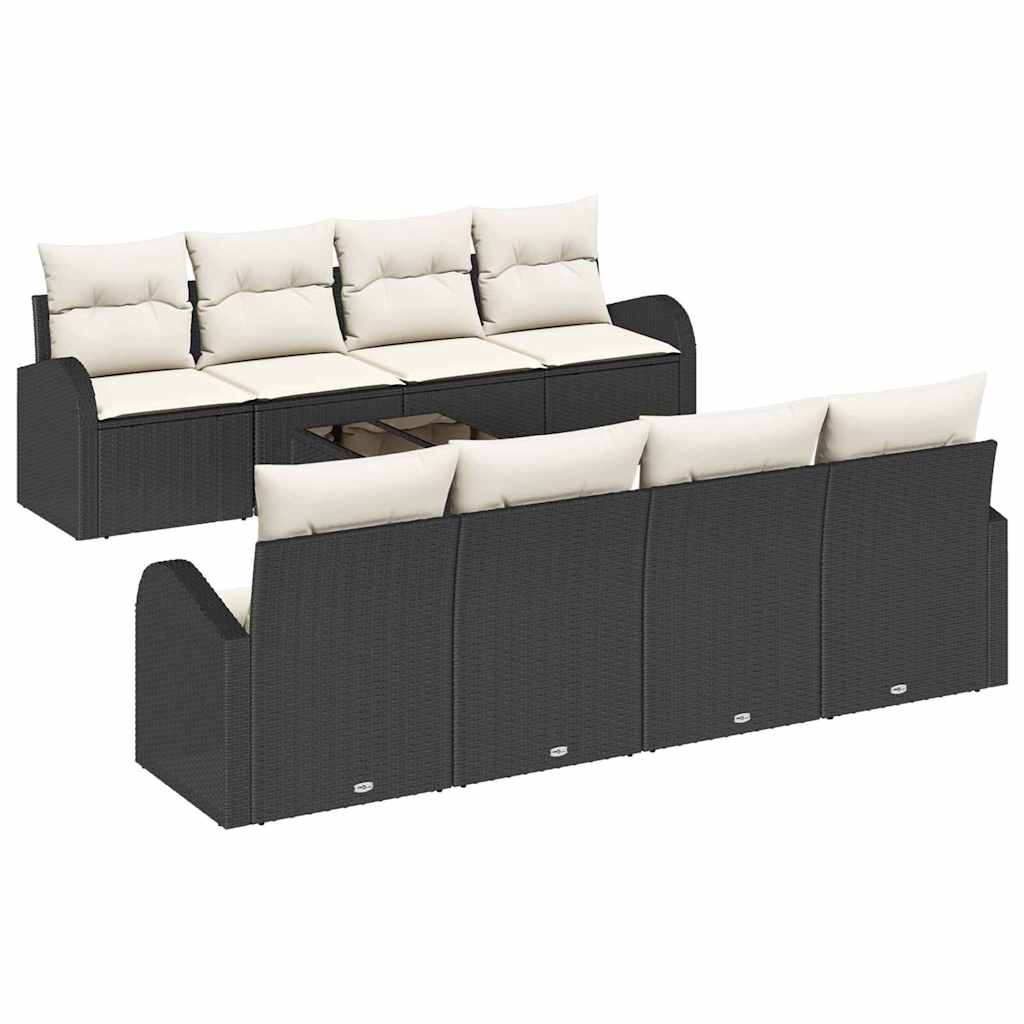 Havesofa Sæt med opbevaring 9 pcs Sort og Cream polyrattan