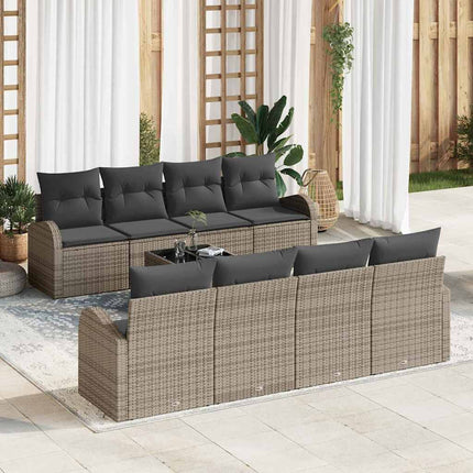 Havesofa Sæt med opbevaring med pude 9 pcs Grå polyrattan