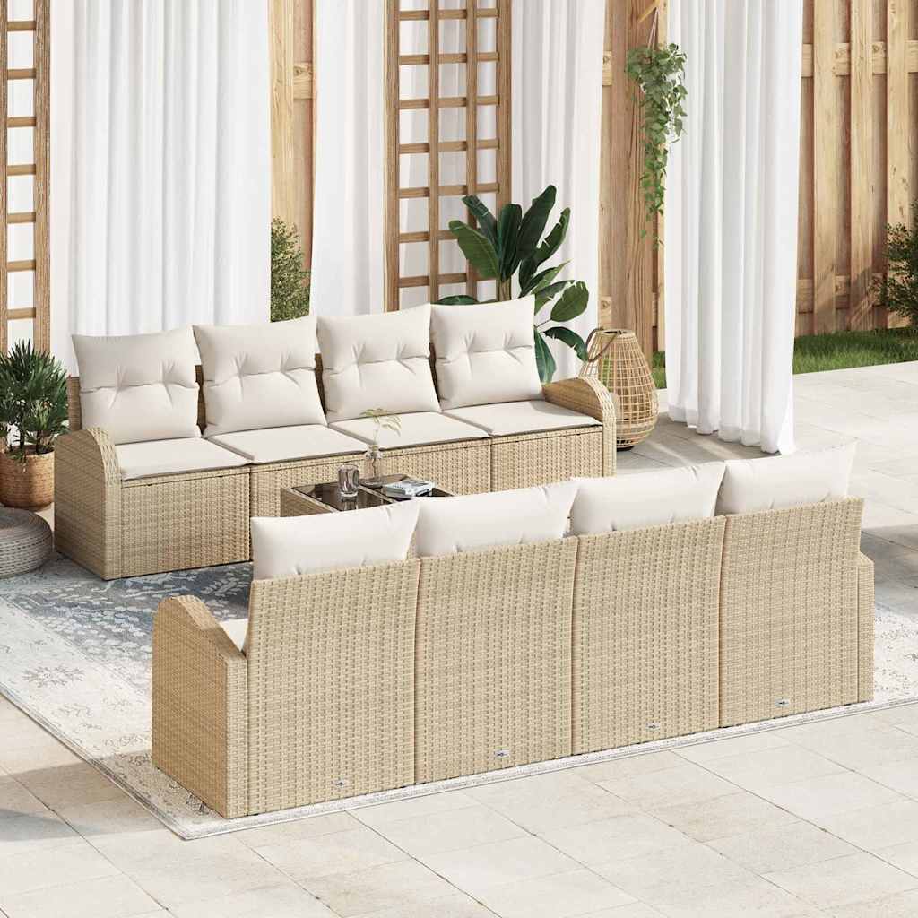 Havesofa Sæt 9 pcs Beige og creme Polyrattan og stål og glas