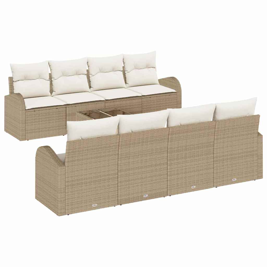 Havesofa Sæt 9 pcs Beige og creme Polyrattan og stål og glas