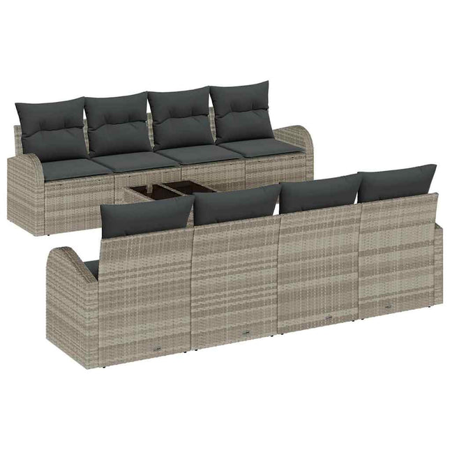 Havesofa Sæt med pude 9 pcs Lysegrå og mørkegrå polyrattan