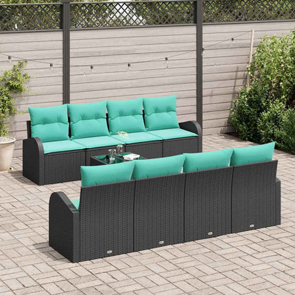 Sofa Sæt 9 stk. 8-Antal sæder Sort og turkis polyrattan