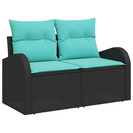 Sofa Sæt 9 stk. 8-Antal sæder Sort og turkis polyrattan
