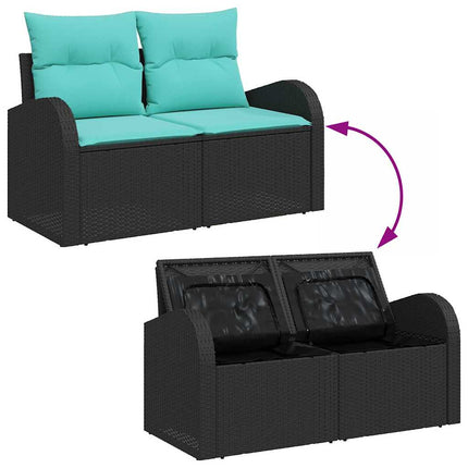 Sofa Sæt 9 stk. 8-Antal sæder Sort og turkis polyrattan