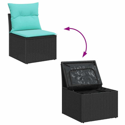 Sofa Sæt 9 stk. 8-Antal sæder Sort og turkis polyrattan