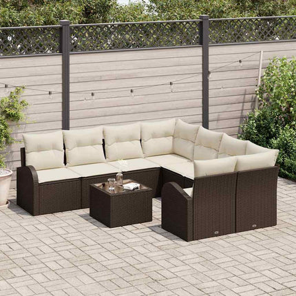 Sofa Sæt 9 stk. 8-Antal sæder Brun og Creme polyrattan