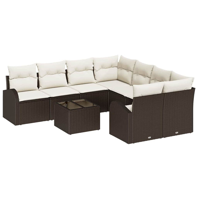 Sofa Sæt med pude med opbevaring 9 pcs Brun og Creme polyrattan
