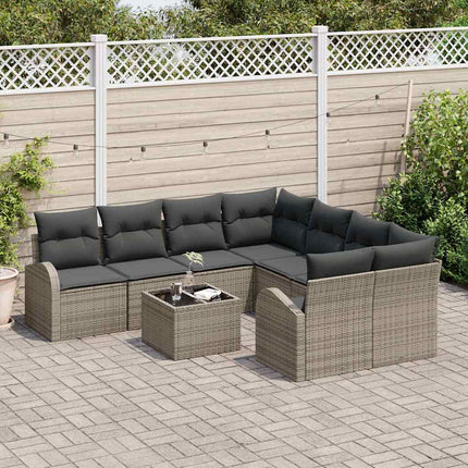Sofa Sæt med pude med opbevaring 9 pcs Grå polyrattan