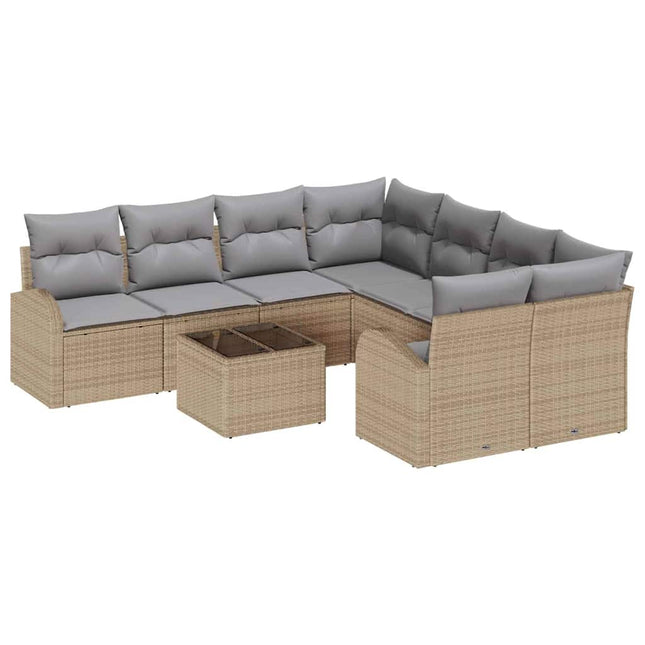 Sofa Sæt med pude med opbevaring 9 pcs Beige og grå polyrattan